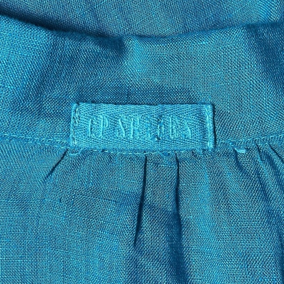 CP Shades Linen Teal Blue Shirt Henley Boxy Oversized Top 3/4 Sleeve Size Large - Picture 4 of 7